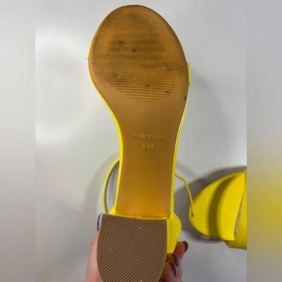 Yellow Chunky Block Heel Sandals (Open Toe Ankle Strap) - Picture 7 of 9